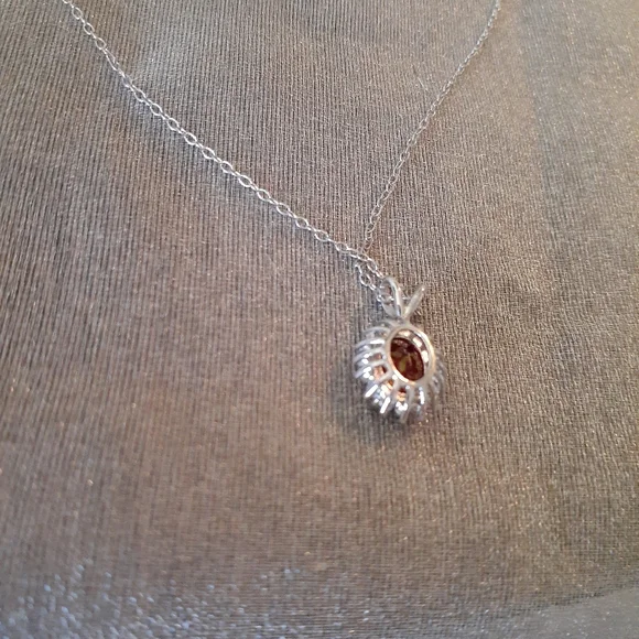 1/2 Price Marked Sterling Silver Genuine Garnet and White Topaz Pendant, Chain - Picture 5 of 12